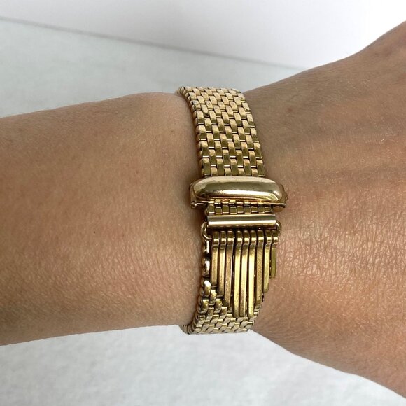 VTG Kreisler 1940's Gold Plated Woven Basketweave Mesh Tassel Buckle Bracelet